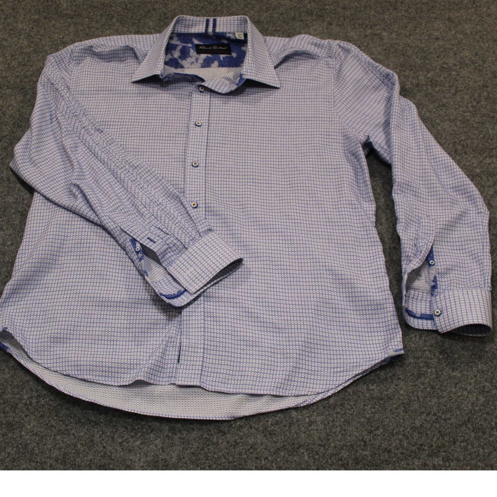 Robert Graham Modern Americana Tailored Fit Button Down Shirt XXL Blue